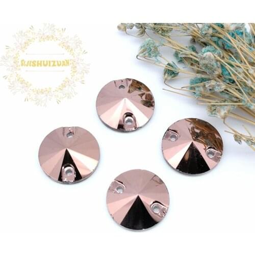 High-quality Rose Gold Round Crystal Glass Sew-on Rhinestones with two holes DIY wedding Dresses and Clothes
