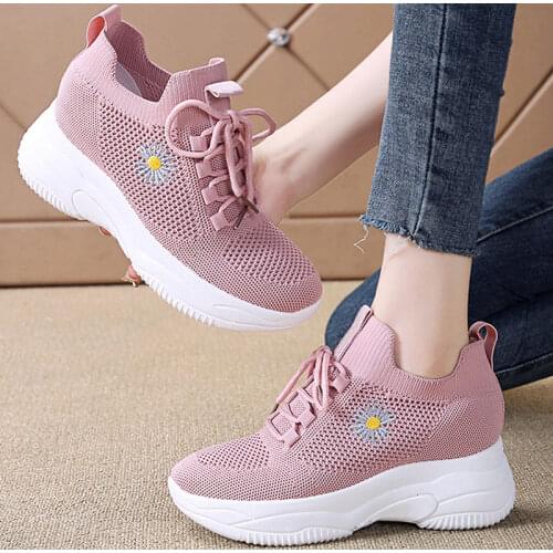 Women Shoes Height Increasing Knitted Mesh Breathable Sneakers Thick Bottom Summer Womens Vulcanized Shoes Female Fashion 2021
