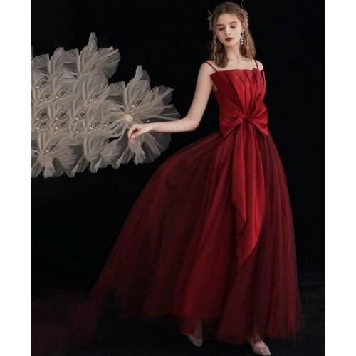 Burgundy Bow Empire Evening Dress Simple Spaghetti Strap Strapless A-Line Elegant Floor-Length Woman Formal Party Gowns A1375