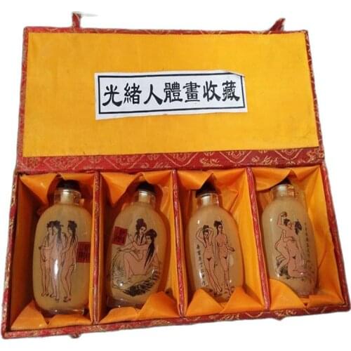 The ancient Qing Dynasty painting color glazed glass snuff bottle body erotic figure