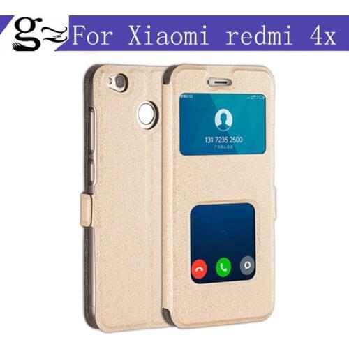 100%original Open Window 5.0 inch For Xiaomi Redmi 4x case flip case TPU leather case For Xiaomi Redmi 4 x Red mi 4 x