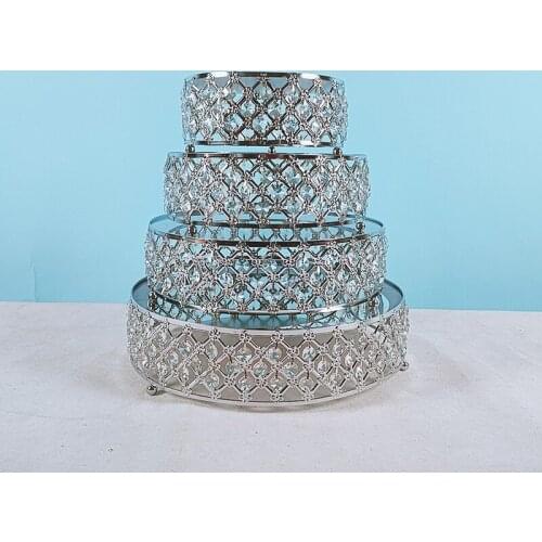 4 Piece Set Cake Stands Round Cupcake Stands,Metal Wedding Brithday Party Celebration Dessert Display Plates,silver