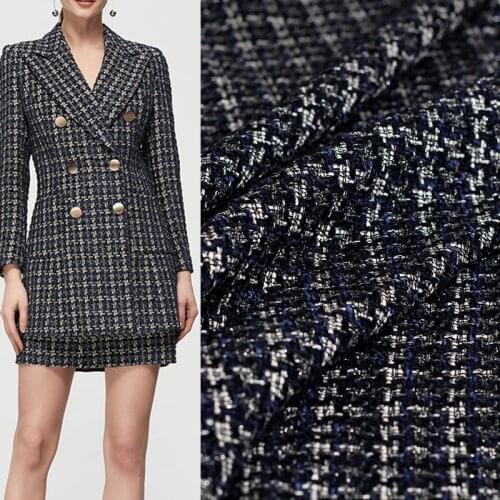 50x145cm Blue and Black Houndstooth Pattern France Tweed Fabrics Garment Materials Autumn Jacket Sewing Cloth Tailor