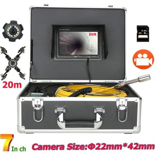 7" Monitor 20M DVR Pipe Video Camera with 12PCS LED Lights 8GB SD Card，IP68 HD 1000TVL Pipeline Industrial Endoscope System