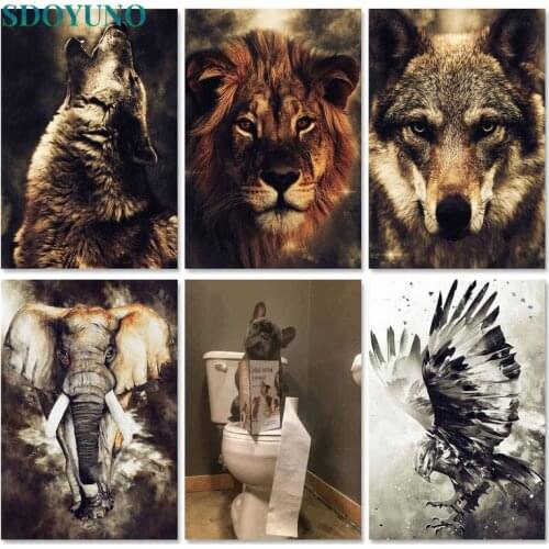 SDOYUNO Acrylic Paint By Numbers Animals Oil Painting By Numbers On Canvas Lions 40x50cm Frameless DIY Elephant Home Decor