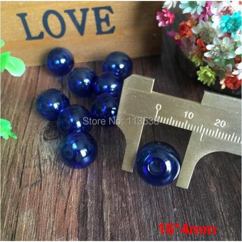 Freeshipping 20pcs/lot 16*4mm deep Blue Mini Lightbulb Globe Glass Bottle Vial pendants Round Ball Glass Bubble Wish Pendant