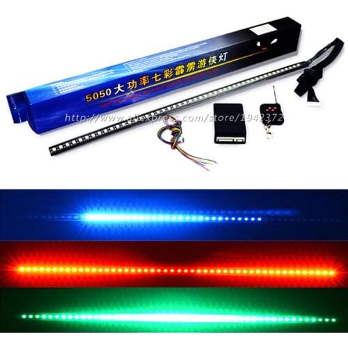 56CM 7 color RGB 147 Modes Strobe Scanner Strip Wireless Remote Control Super bright 12V 5050 48 LED Knight Rider Warning Light