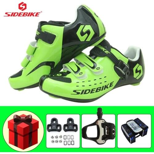SIDEBIKE Unisex Road Bike Shoes Ultra-light Sapatilha Ciclismo Self-locking Breathable Triathlon Racing Bicycle Shoes Add Pedals
