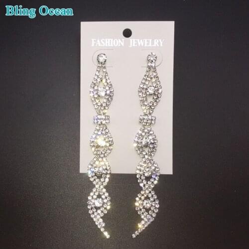 Elegant Rhinestone Diamante Drop Earrings Tassel Earrings Big Dangle Crystal Earrings