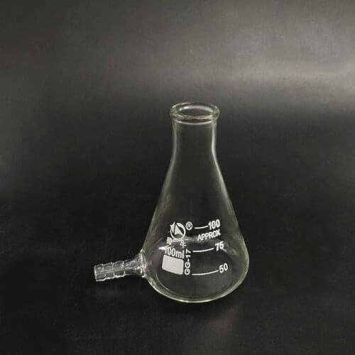 Filtering flask with Lower tube,Capacity 100ml,Triangle flask with tubules,Lower tube conical flask,With tick marks