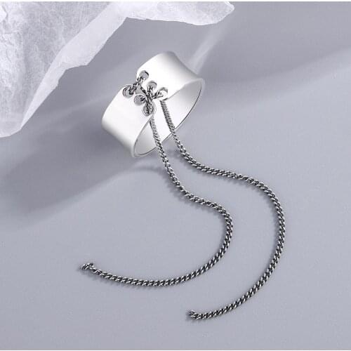 S925 Sterling Silver Open Ring Punk Bandage Hip Hop Rings Adjustable Chain Two Open Finger Rings man Women Party Gift