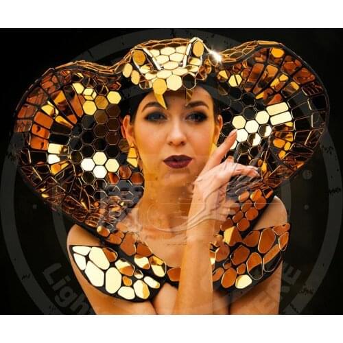 DJ singer costume show Gold Mirror headwear Headress Catwalk Model Nightclub bar technology sexy gogo female collar dance DS