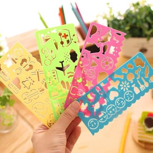 4pcs Stationery Cartoon Cute Manual Board Ruler Child Painting Template Drawing DIY Tools Stencil Art Graphics Symbols Drafting