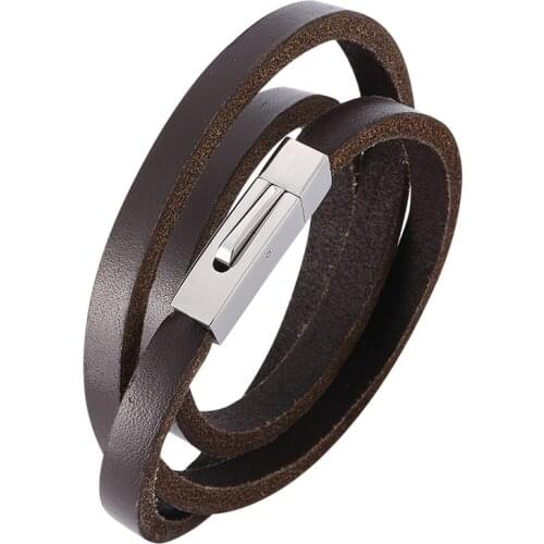 Multilayer Punk Vintage Wrap Bracelets Charm Male Mens Black Brown Leather Women Bracelets Men Female Jewelry Accessories PW732