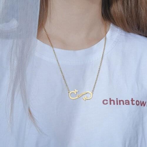 Fashion Stainless Steel Personalized Letter Initial Name Necklaces Customized Nameplate Necklace With Butterfly Female Jewelry