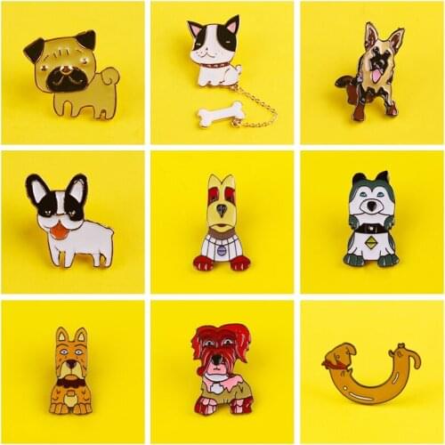 Fashion Cartoon Cute Dogs Brooch Animal Metal Enamel Pins Badges on T-Shirt Jeans Lapel Denim Pins For Kids Animal Brooch Decors