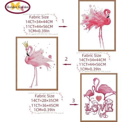 GG The Love of Flamingo Handmade Craft Needlework Cross Stitch Set Embroidery Kit Printed Design Cross Stitching for Home Decor