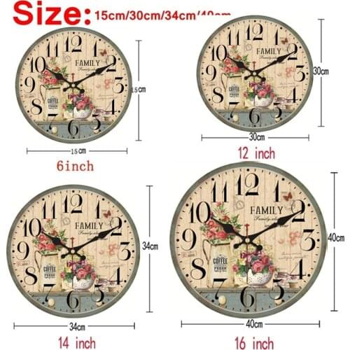 16 Inch Vintage Farmhouse Kitchen Wall Clocks Non-ticking Retro Flower Rose Silent Quiet Farmhouse Kitchen Wall Clocks