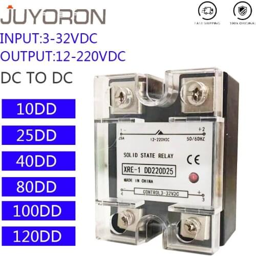 1Pc SSR 10DD/25DD/40DD/60DD/80DD/100DD/120DD DC single phase solid state relay with indicator Input 5-32V DC load 5-220V DC