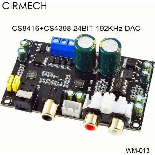 CIRMECH Optical coaxial audio decoder CS8416 CS4398 chip 24BIT192KHz SPDIF coaxial Optical fiber DAC decode board For amplifier