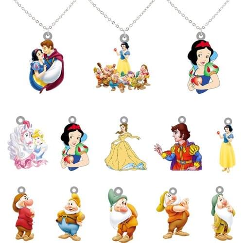 Disney Snow White Necklace Acrylic Necklace Snow White And The Prince And The Seven Dwarfs Pendant Long Chain Necklace