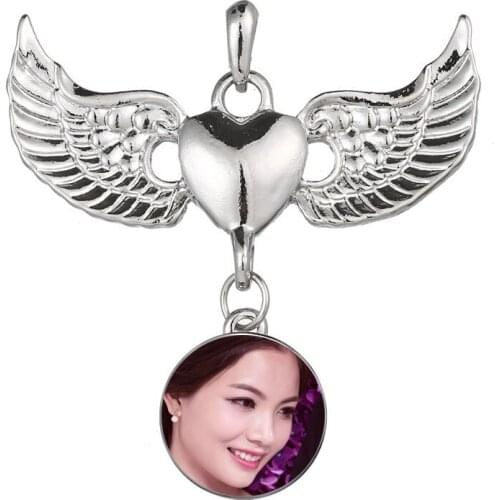 Dye sublimation necklaces pendants Angel wings button necklaces pendant hot transfer printing blank consumable 15pieces/lot