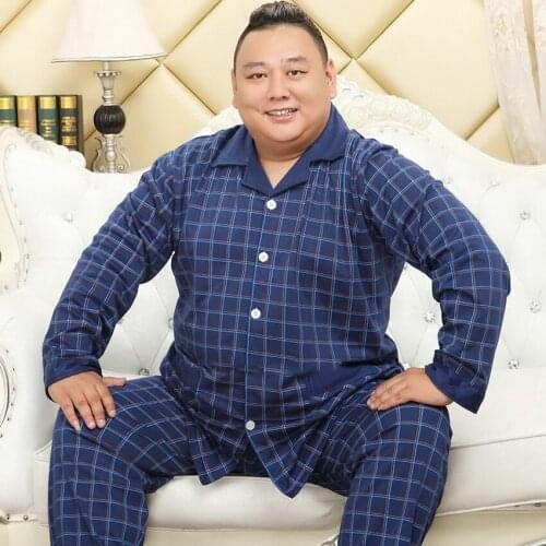 Richkeda Store New 2021 Cotton Fall/Winter Lapel Cardigan Long Sleeve Mens Pajamas 5XL Plus Size Fatty Homewear Set Style