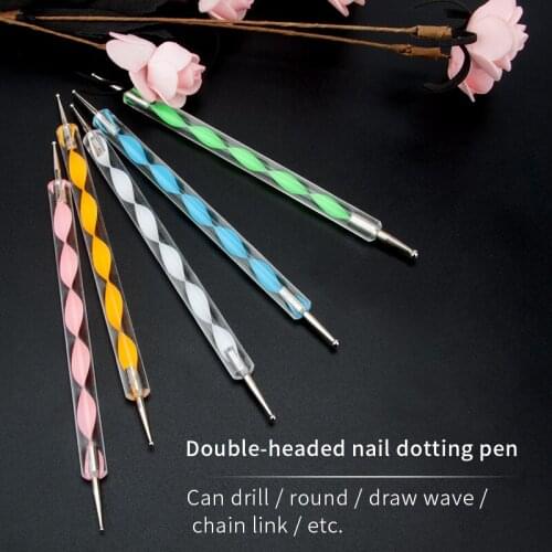 5Pcs/Pack Nail Art Dotting Pen Daul-end Nail Pen Crystal Swirl Marbleizing Steel Salon Decoration Manicure Nail Art Tool