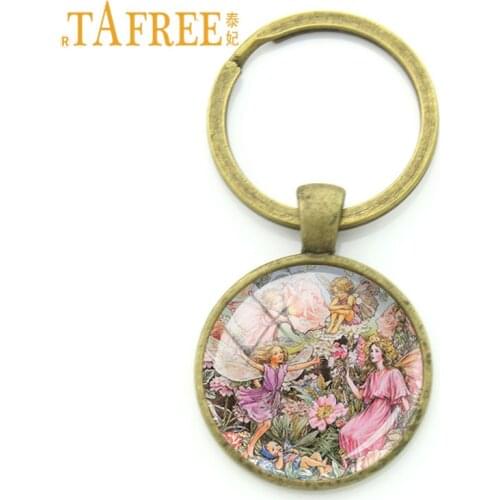 TAFREE Vintage Fairy Garden Keychain Butterfly Wings Girls Flower Fairy Baby Art Jewelry Keyrings Key Chain Bag Pendant FQ322