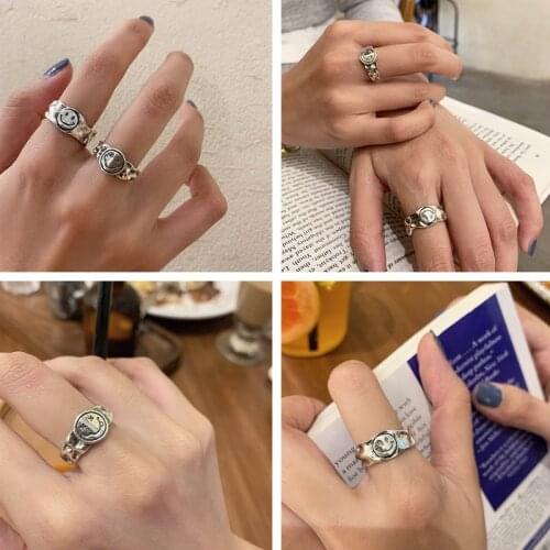 Creative Trendy Irregular Pattern Party Jewelry Halloween Gifts Retro Vintage Silvery Color Rings For Women Girls