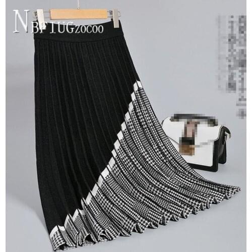 Ethnic Plus Size Knitting Autumn Winter Women Skirt High Waist Umbrella Shape Pleated Female Skirts