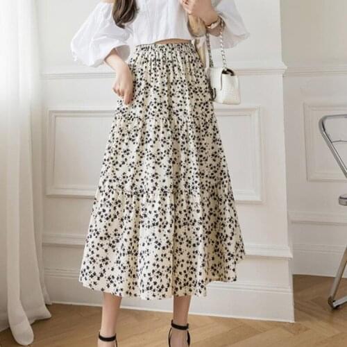 Summer Midi Skirt Female Floral High-Waisted Skirt Long Casual Folds Womens Clothing 2021 Elegant Floral Beach Korean Fashion