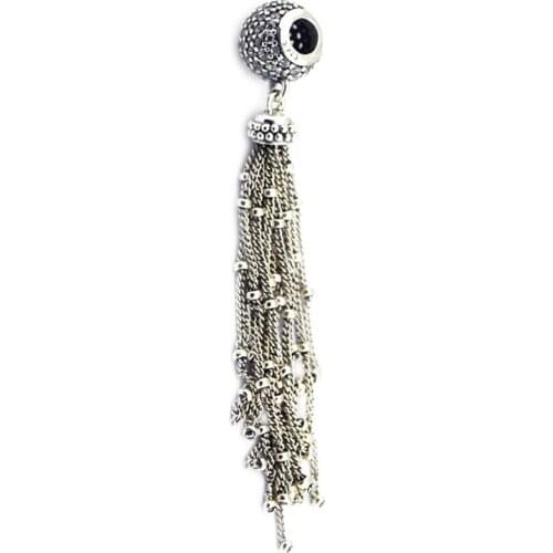 Fashion 925 Sterling Silver Charms For Bracelets Women DIY Enchanted Tassel Pendant Clear CZ Crystal Charms for Jewelry Making