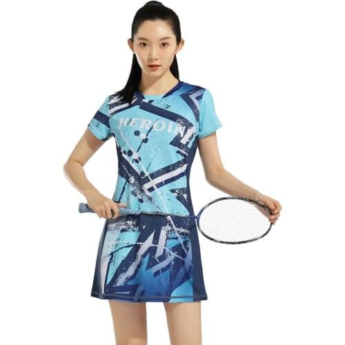2021 Summer New Badminton Tennis Dress Sports Women Short-sleeved Suit Quick Dry Breathable Training Clothes with Safety Shorts