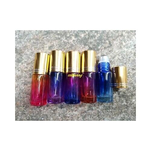 300pcs/lot Gold cap 5ml Gradient Thick Glass Roll on Bottle Empty Essential Oil Perfume Fragrance bottles Container