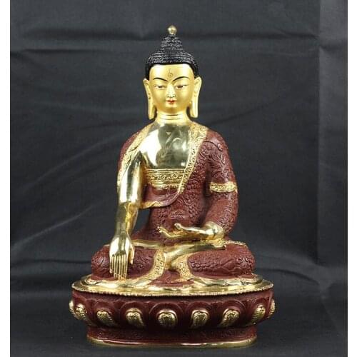 31CM LARGE BUDDHISM TOP GOOD BUDDHA FIGURE HOME BLESS TALISMAN PROTECTION- GILDING TIBETAN SAKYAMUNI BUDDHA BRASS STATUE