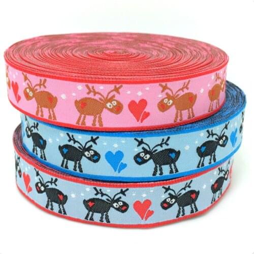 5/8" 16mm 10yards/lot Zakka handmade accessories ribbon laciness Jacquard Ribbon with black christmas deer KTZD15102801