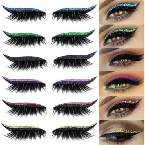 8pcs Reusable Glitter Eyeliner and Mink Eyelashes Stickers Quick Eyes Makeup Eyeshadow Under Eyelash Pads False Eyelashes