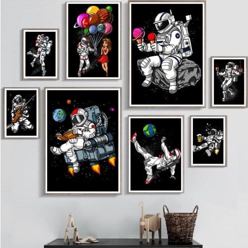 Abstract Astronaut Read Football Guitar Wall Art Canvas Painting Nordic Posters And Prints Wall Pictures For Living Room Decor