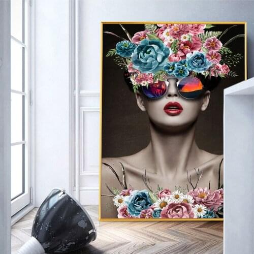 Abstract Beauty Wall Art Canvas Prints Modern Girl With Glass Flowers Canvas Paintings Pop Art Canvas Wall Pictures Home Decor