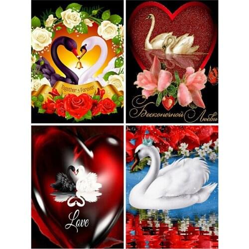 Huacan 5d Diy Diamond Painting Swan Rose Flower Diamond Art Embroidery Mosaic Love Animal Floral Wall Stickers Crystal Hobby