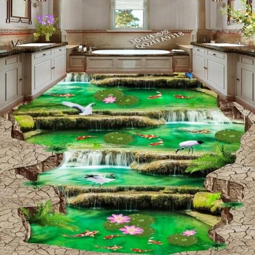 Free Shipping Waterfalls outdoor 3D stereo flooring wear non-slip bathroom living room bedroom lobby flooring wallpaper mural