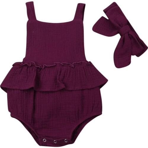 Baby Bodysuit 2019 Newborn Baby Girls Ruffles Bodysuit +Headband Jumpsuit 2Pcs Outfits Sunsuit Clothes Set