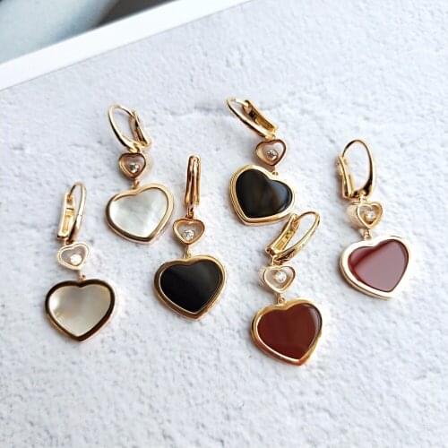 Designer fashion sterling-silver-jewelry happy heart earrings clear stone move crystal love earrings luxury brand jewelry