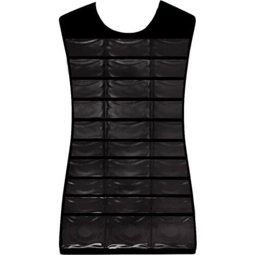 Dual Sides Hanging Jewelry Non-woven Organizer 30 Pockets 14 Hook-Loop Tabs Holder Storage Bag Without Hanger (Black)