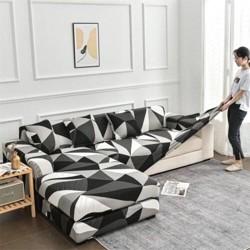 Stretch Geometric Sofa Covers for Living Room Elastic Spandex Couch Cover Dustproof Corner Sectional Chaise Longuer Slipcovers