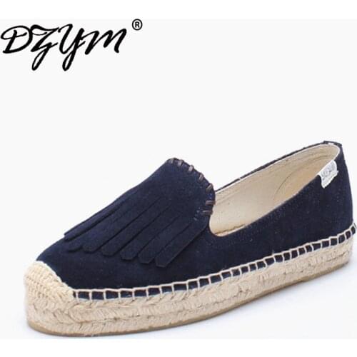 DZYM 2019 Top Quality Fashion Design Canvas Espadrille Cow Suede Women Flats Platform Tassels Loafers Fringe Sapato Feminino