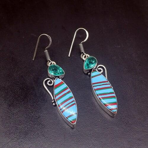 Gemstonefactory Big Promotion 925 Silver Stripe Jasper Green Topaz Jewelry Women Ladies Gifts Dangle Drop Earrings 20211992