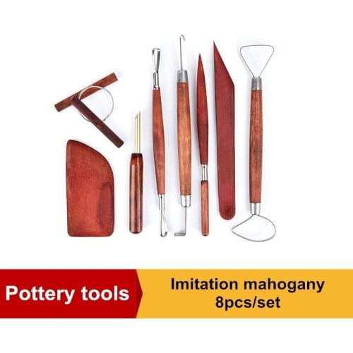 Pottery tools imitation mahogany 8-piece set scraper steel needle pottery clay DIY trimming model punching clay sculpture tools