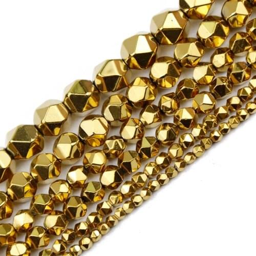 JHNBY Gold Faceted Round Hematite Natural Stone 3~10MM Handmade Spacers Loose Beads For Jewelry Making Diy Bracelets Accessories